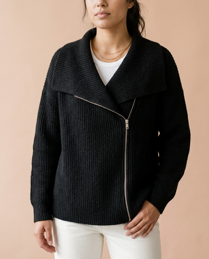 Ronis | Diagonal Zip Ribbed Knit Cardigan