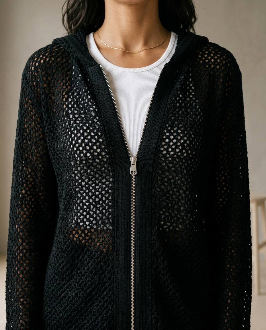 Aidiel | Open-Knit Zip-Up Cardigan