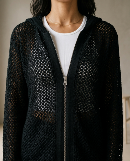 Aidiel | Open-Knit Zip-Up Cardigan
