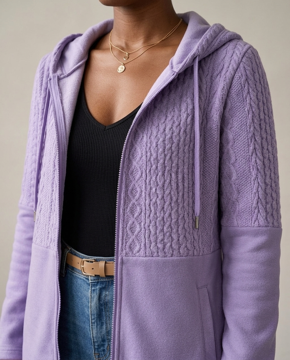 Zoris | Cable-Knit Longline Zip-Up Cardigan