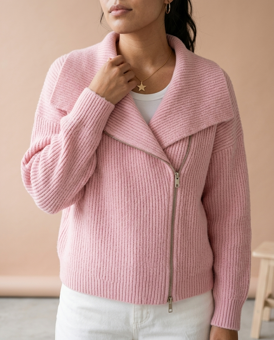 Ronis | Diagonal Zip Ribbed Knit Cardigan