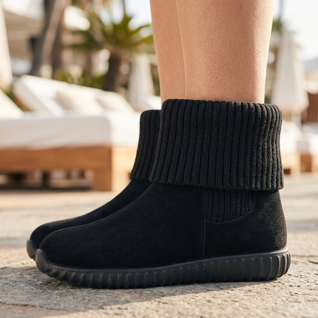 Kinya | Knit Cuff Suede Ankle Boots