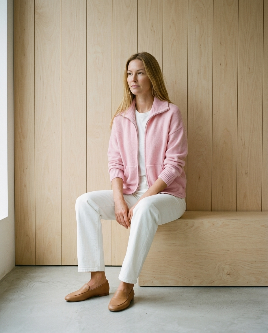 Inesea | Zip-Front Ribbed Collar Cardigan