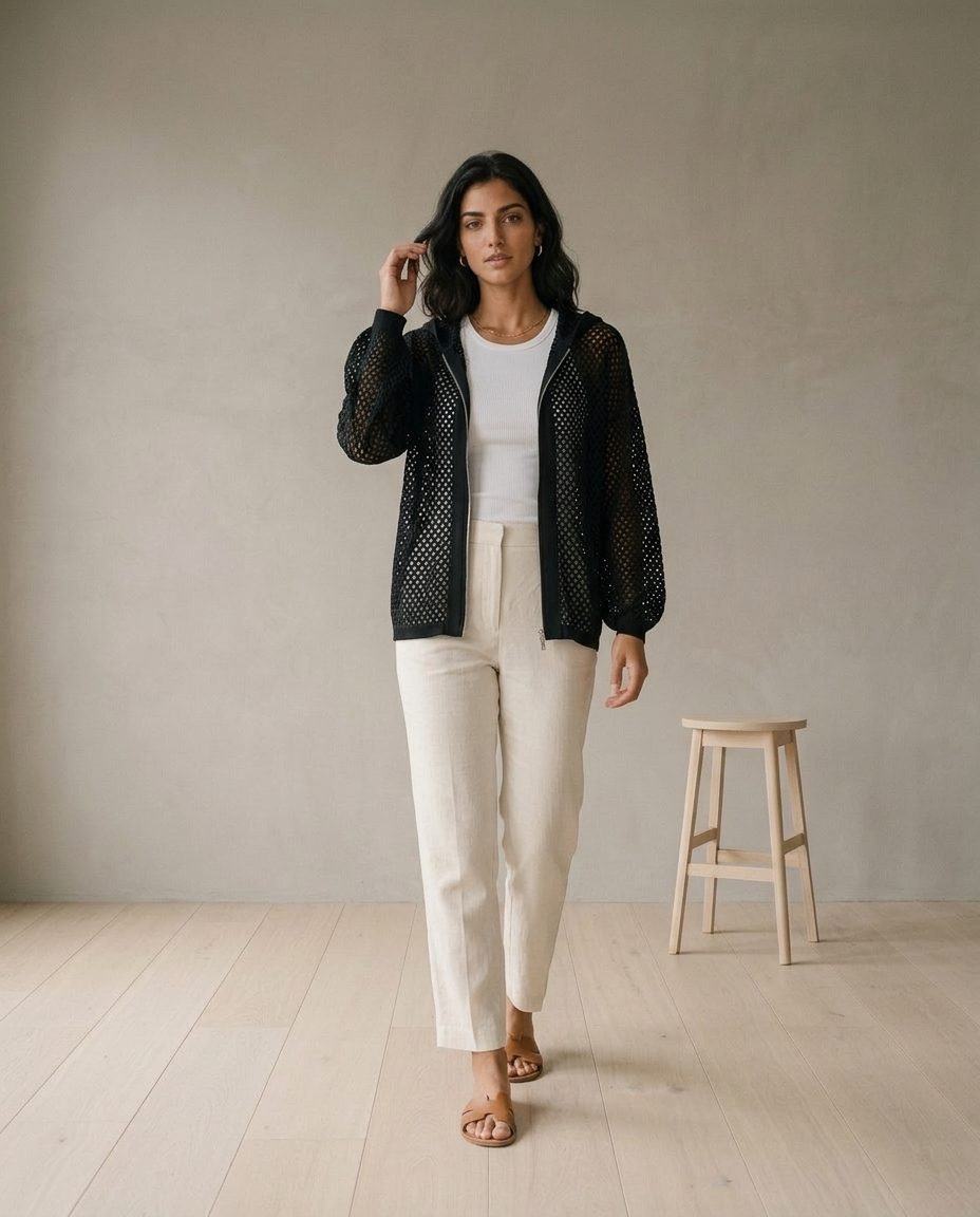 Aidiel | Open-Knit Zip-Up Cardigan