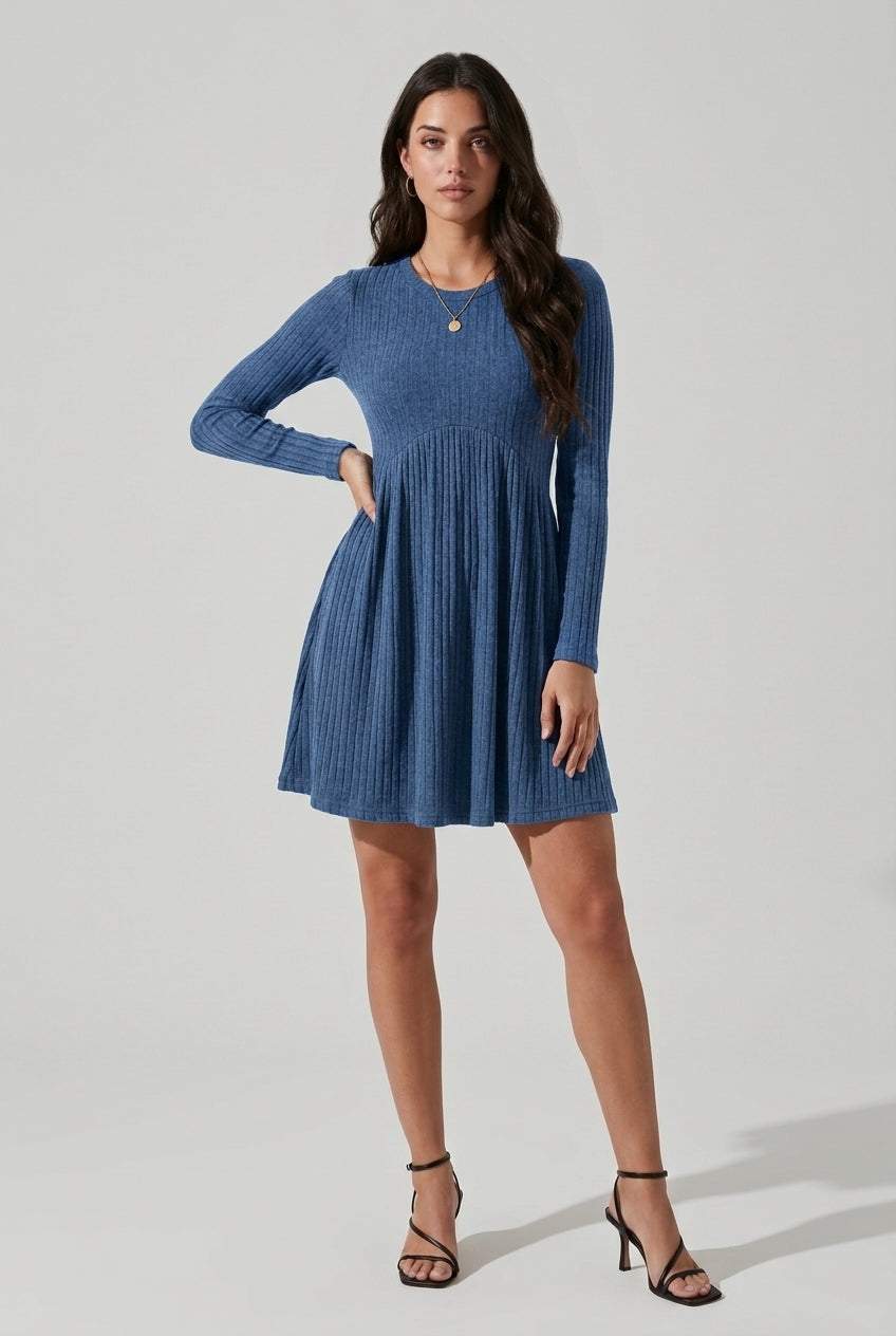 Taline | Rib Knit Flared Midi Dress