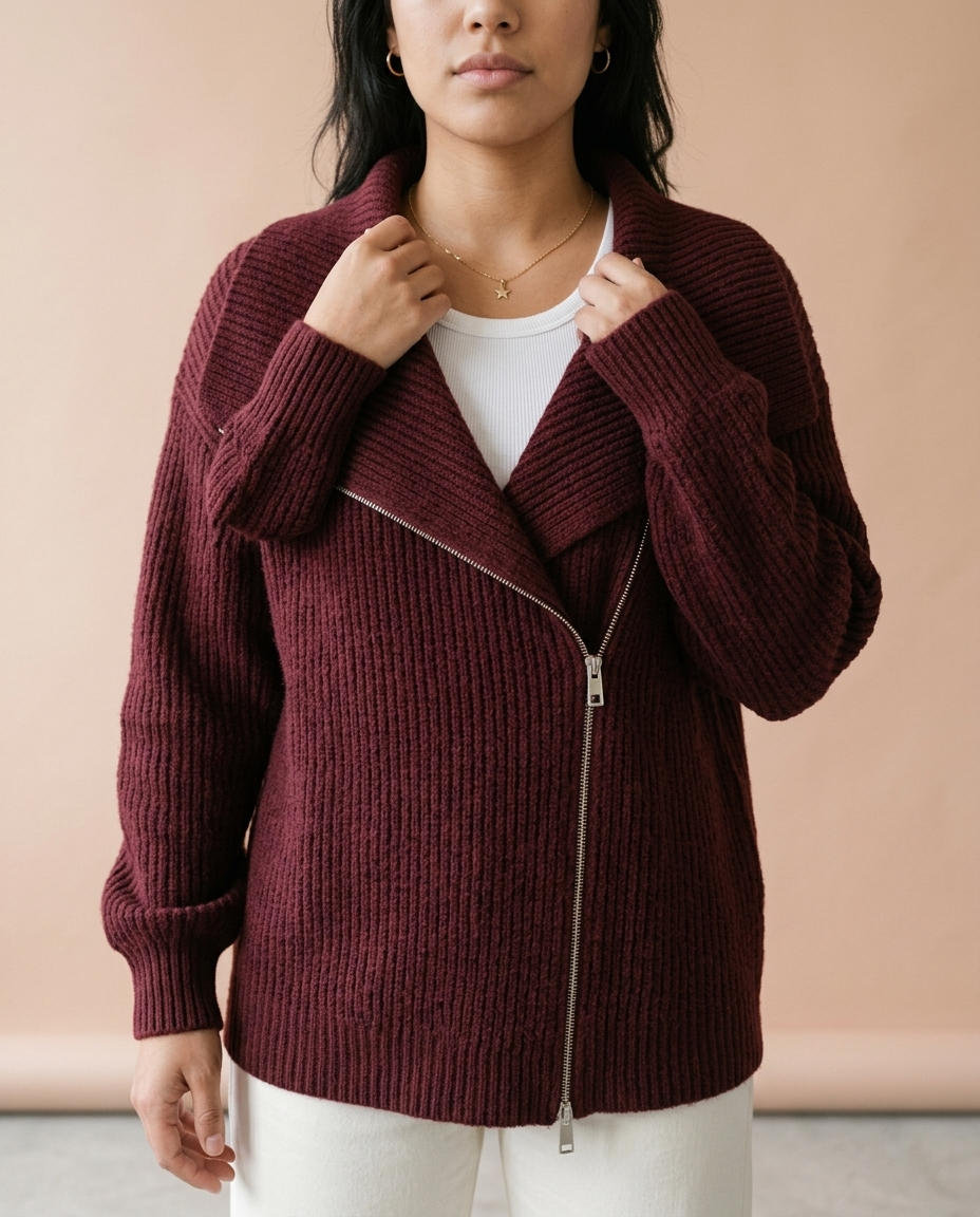 Ronis | Diagonal Zip Ribbed Knit Cardigan