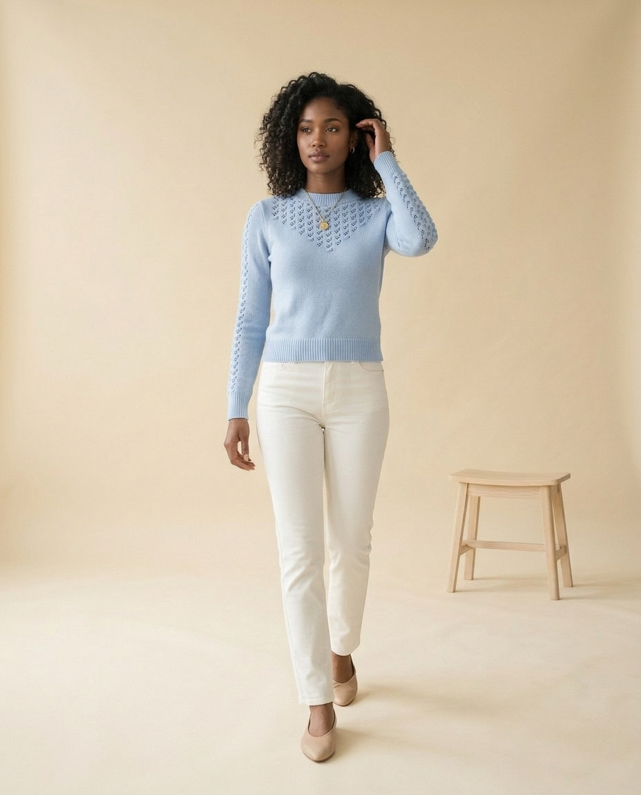 Nannia | Pointelle Crewneck Sweater