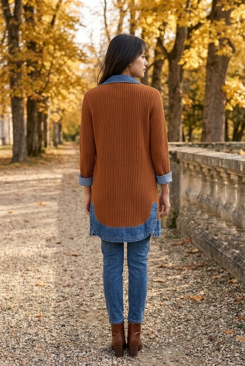 Ettis | Denim-Trim Knit Cardigan Coat