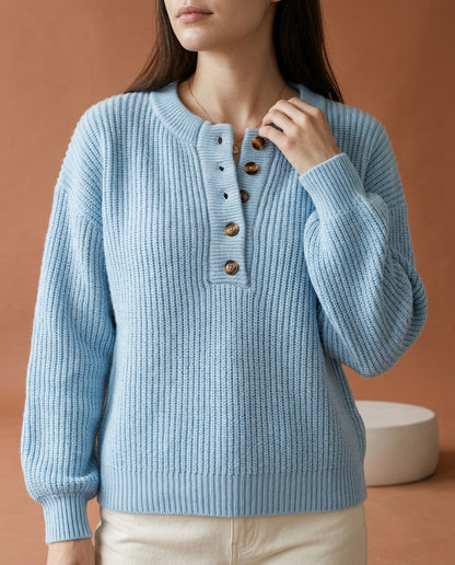 Rosiel | Ribbed Button-Neck Pullover