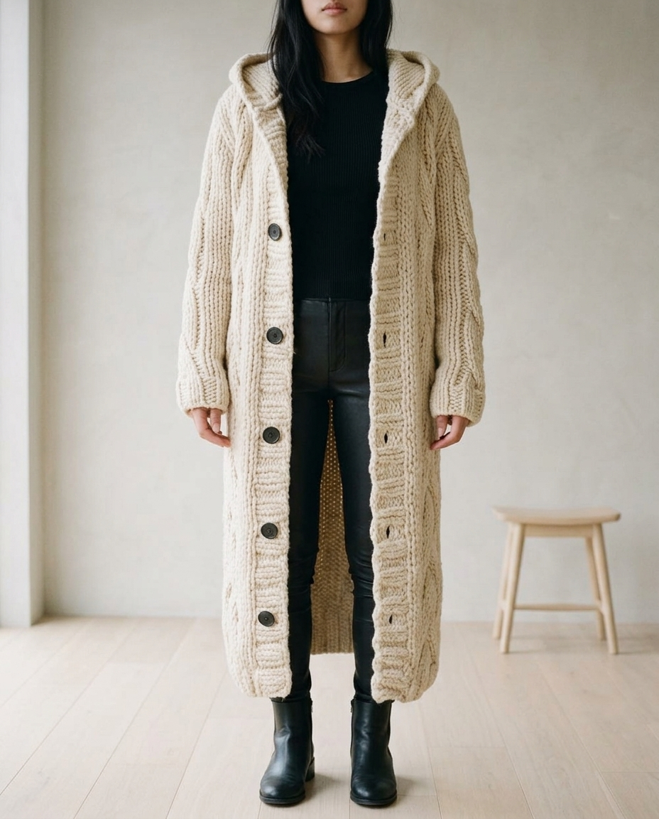 Ilkiel | Chunky Cable Knit Hooded Cardigan