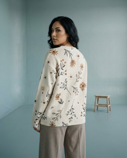 Ettia | Botanical Print V-Neck Sweater