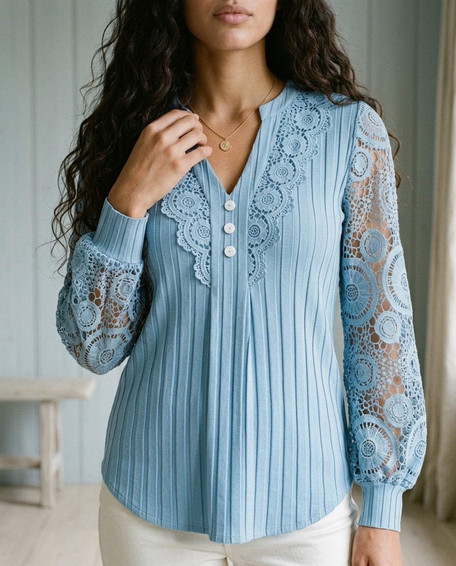 Effis | Scalloped Lace V-Neck Blouse