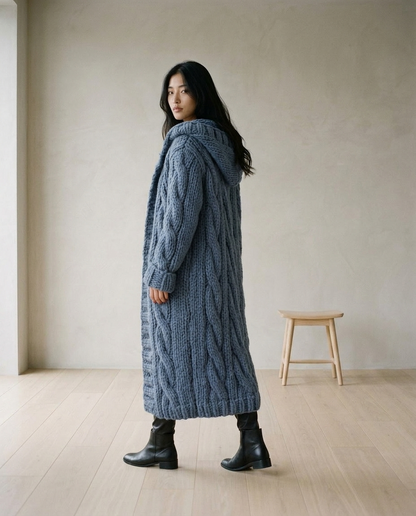 Ilkiel | Chunky Cable Knit Hooded Cardigan