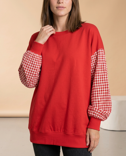 Lariel | Plaid Patchwork Crew Neck Top