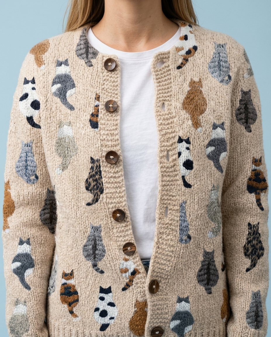 Pipia | Button-Front Cat Cardigan