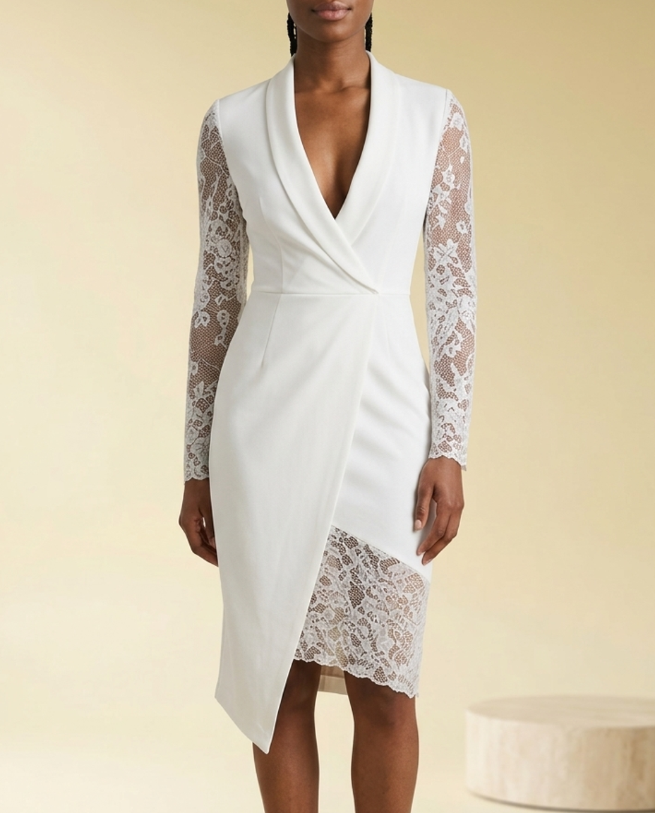 Jovia | Lace-Sleeve Wrap Cocktail Dress