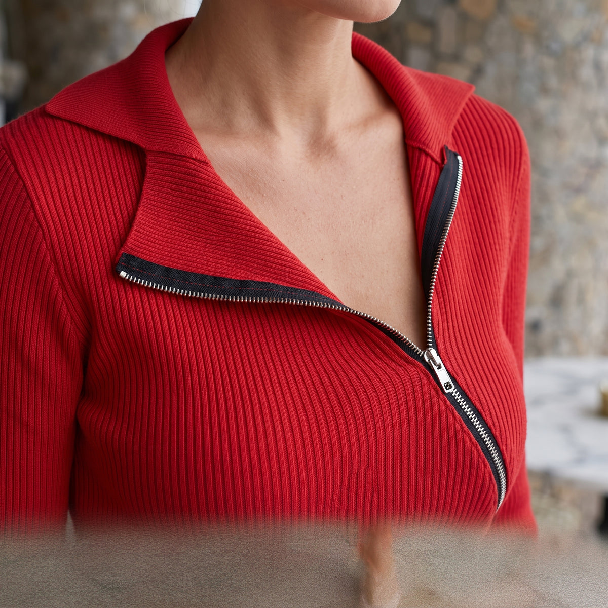 Ursora | Ribbed Asymmetric Zip Top