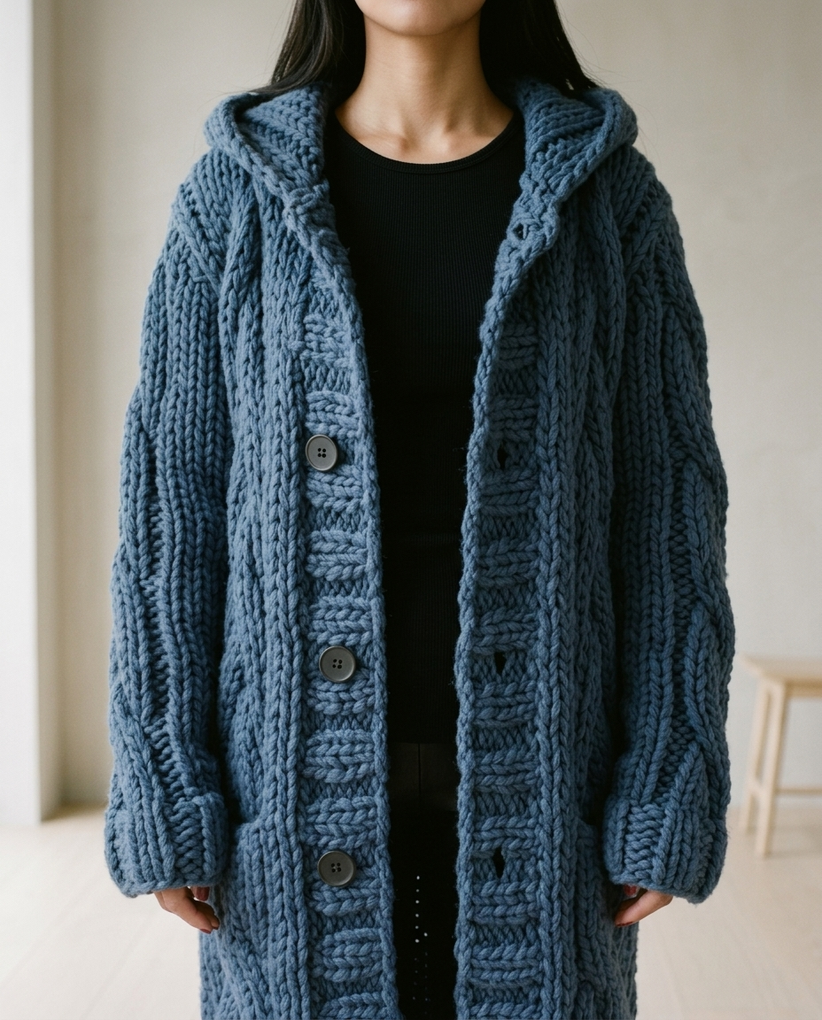 Ilkiel | Chunky Cable Knit Hooded Cardigan