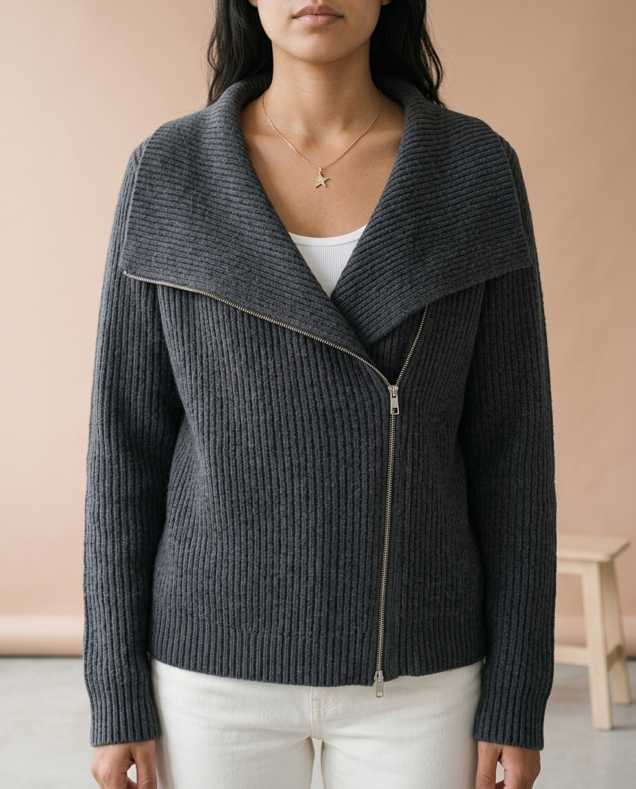 Ronis | Diagonal Zip Ribbed Knit Cardigan