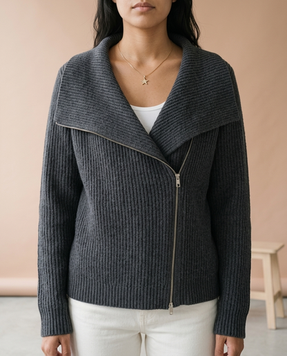 Ronis | Diagonal Zip Ribbed Knit Cardigan