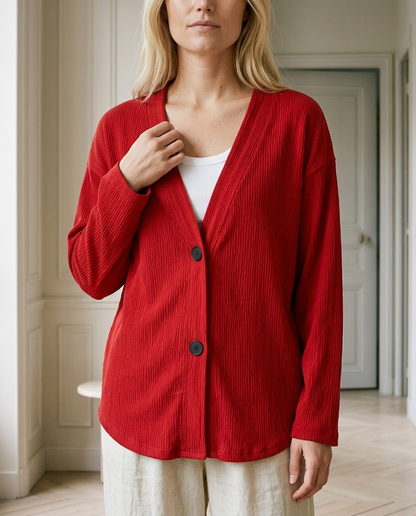 Esma | Ribbed V-Neck Button Cardigan