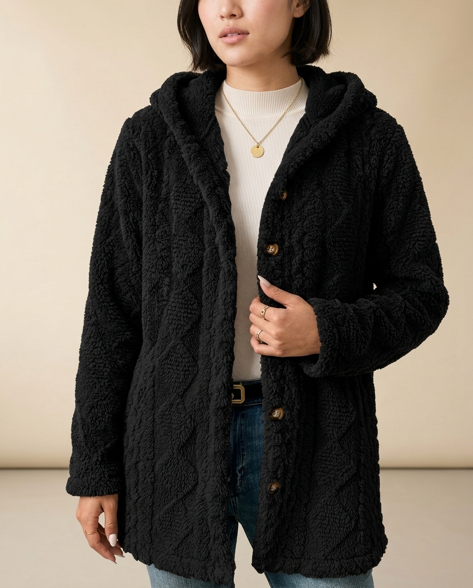 Imana | Textured Button-Front Hooded Jacket