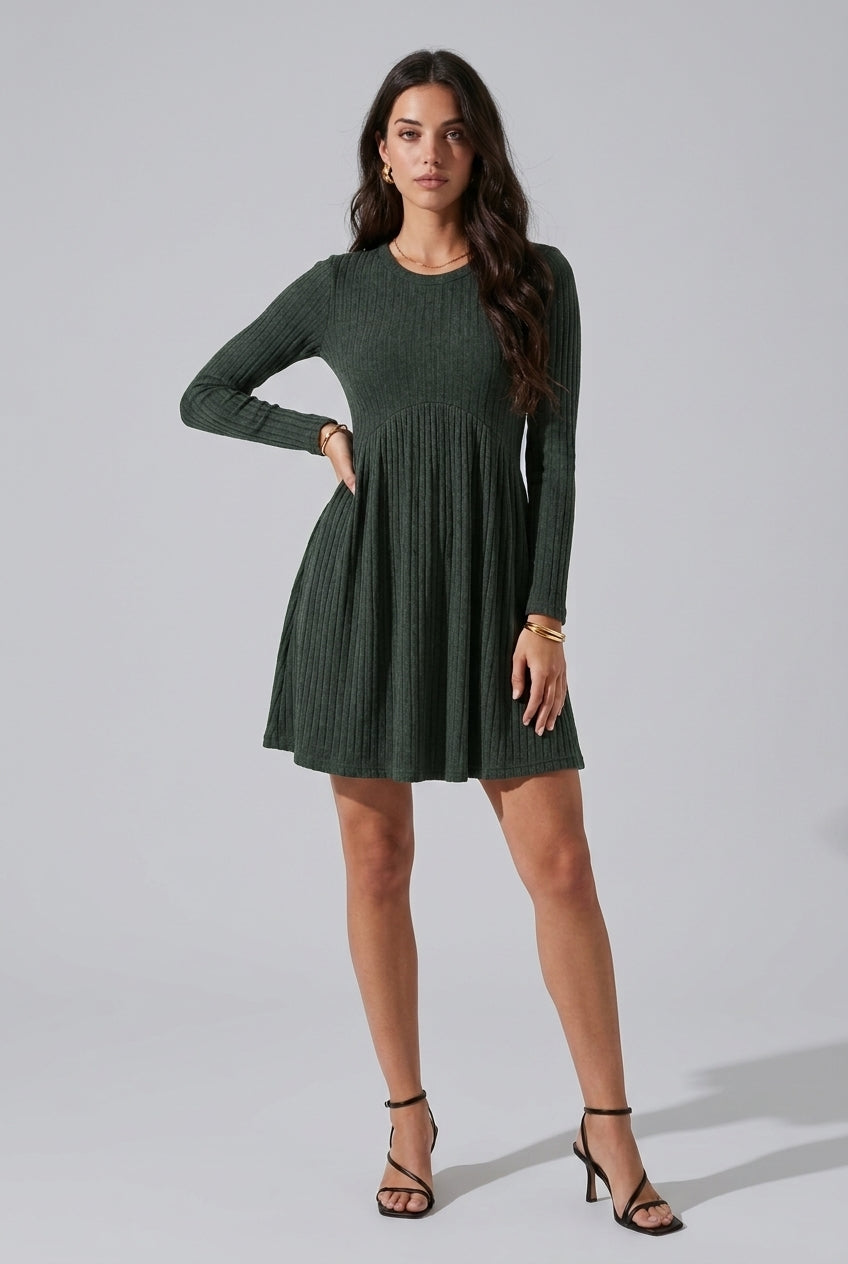 Taline | Rib Knit Flared Midi Dress