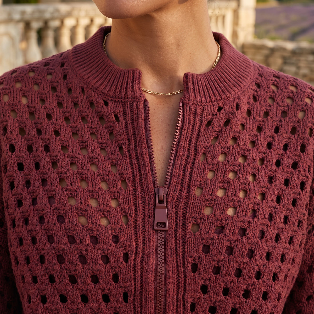 Rhlyn | Openwork Zip-Up Cardigan