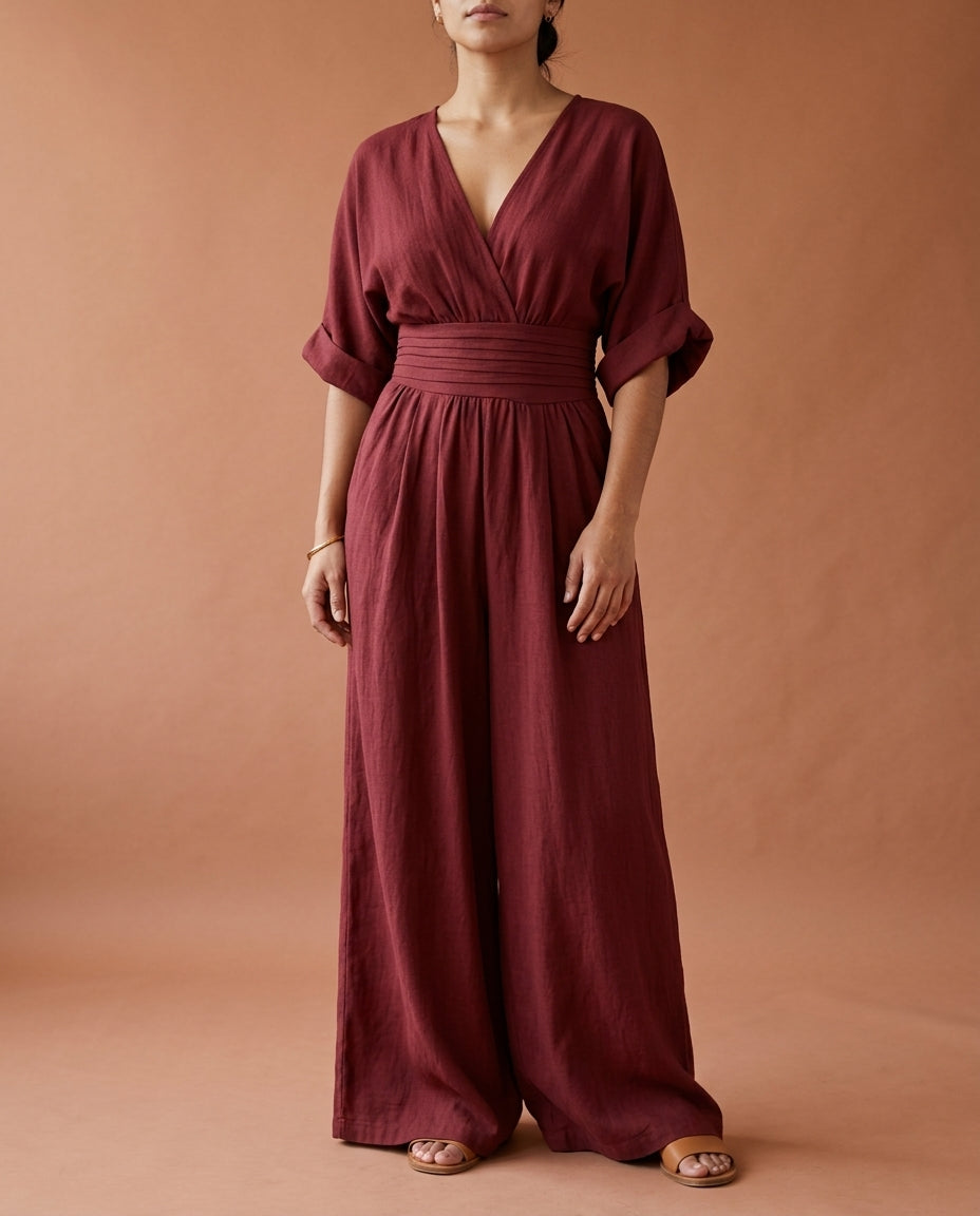 Zarea | Wide Sleeve V-Neck Jumpsuit