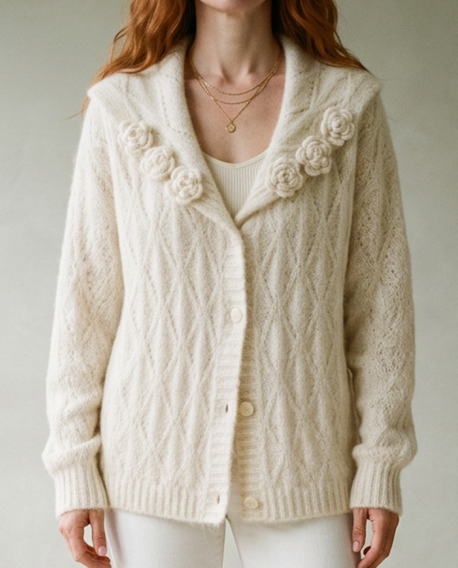 Sunnis | Floral Lapel Cable Knit Cardigan