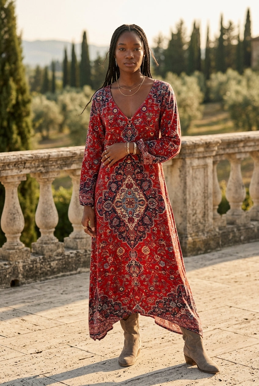 Ilara | Vintage-Inspired V-Neck Midi Dress