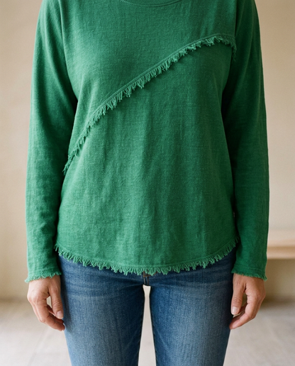 Neviel | Diagonal Fringe Crewneck Sweater