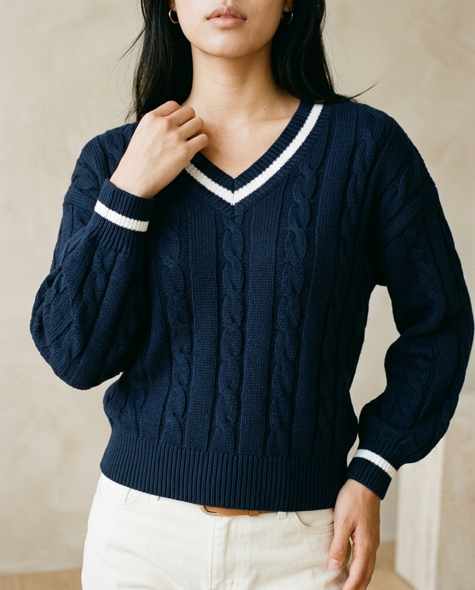 Enlyn | Cable-Knit V-Neck Sweater