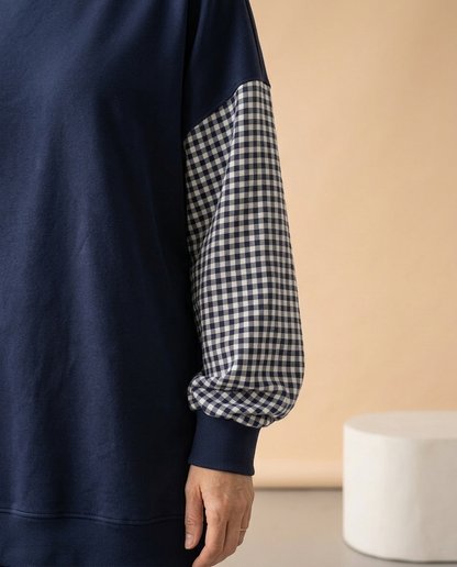 Lariel | Plaid Patchwork Crew Neck Top