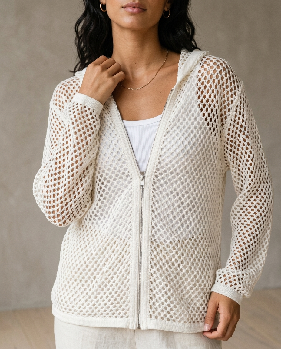 Aidiel | Open-Knit Zip-Up Cardigan