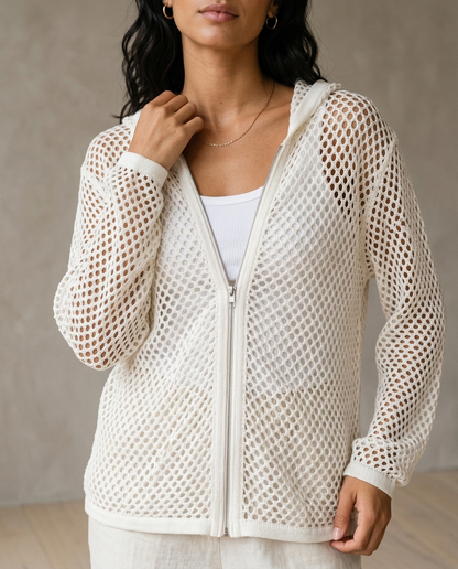 Aidiel | Open-Knit Zip-Up Cardigan