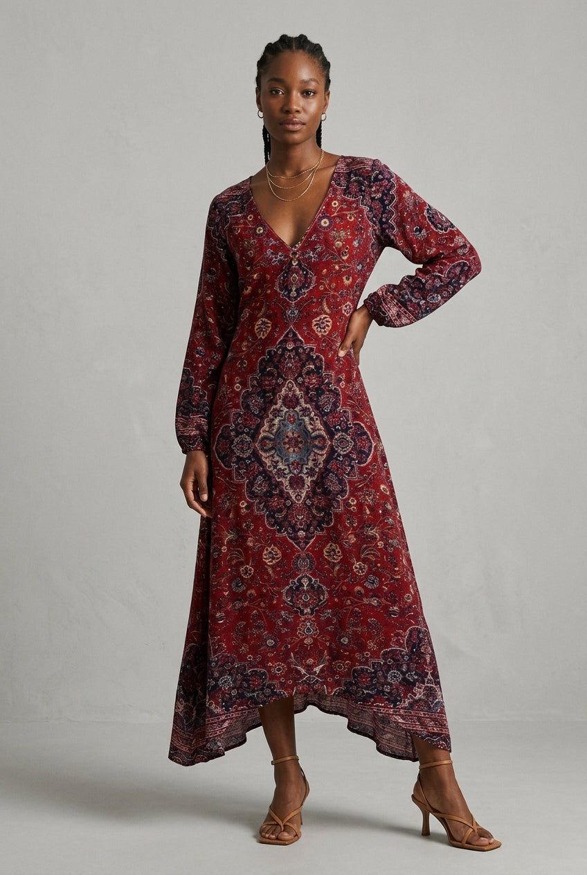 Ilara | Vintage-Inspired V-Neck Midi Dress