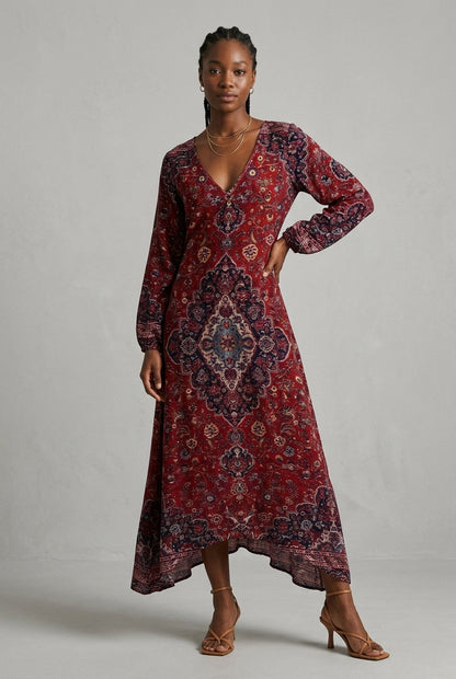 Ilara | Vintage-Inspired V-Neck Midi Dress