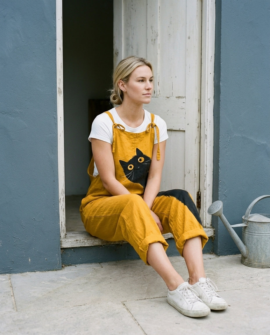 Dahlis | Cat Print Bib Jumpsuit