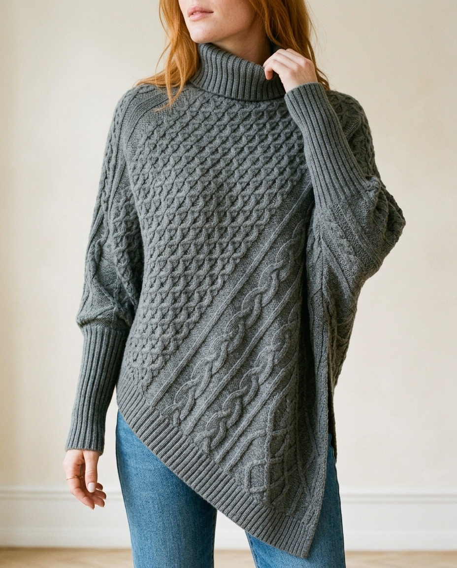 Yanina | Cable-Knit Turtleneck Poncho