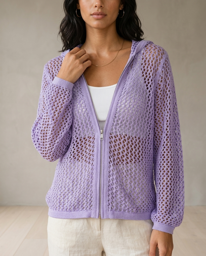 Aidiel | Open-Knit Zip-Up Cardigan
