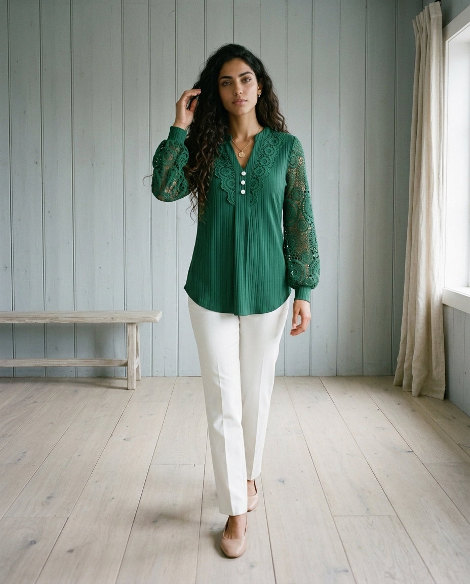 Effis | Scalloped Lace V-Neck Blouse