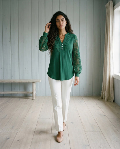 Effis | Scalloped Lace V-Neck Blouse