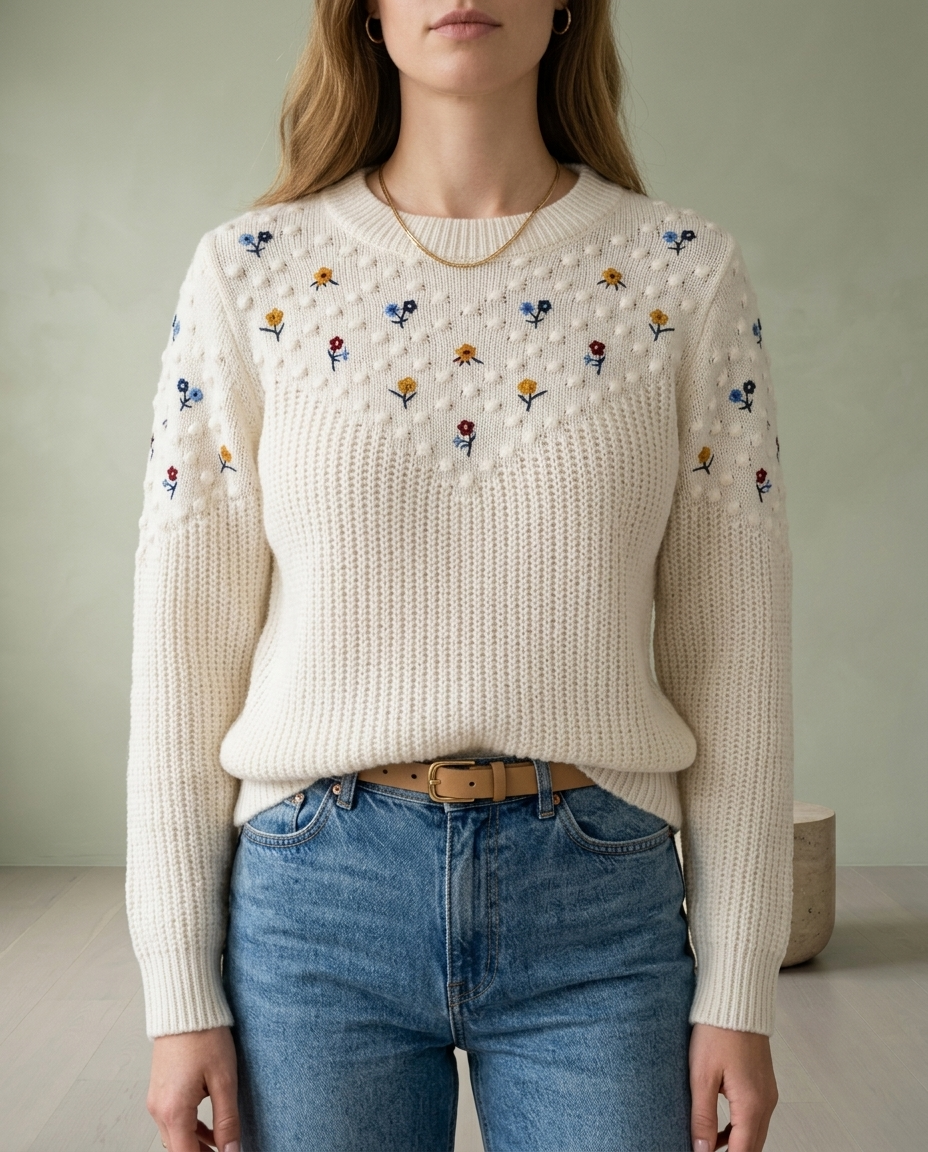 Taris | Floral Embroidered Knit Jumper