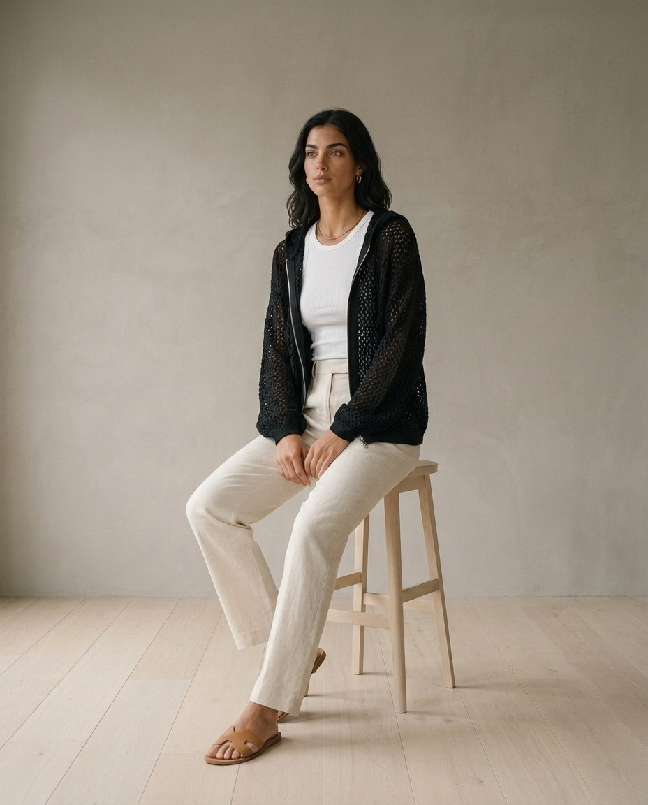 Aidiel | Open-Knit Zip-Up Cardigan