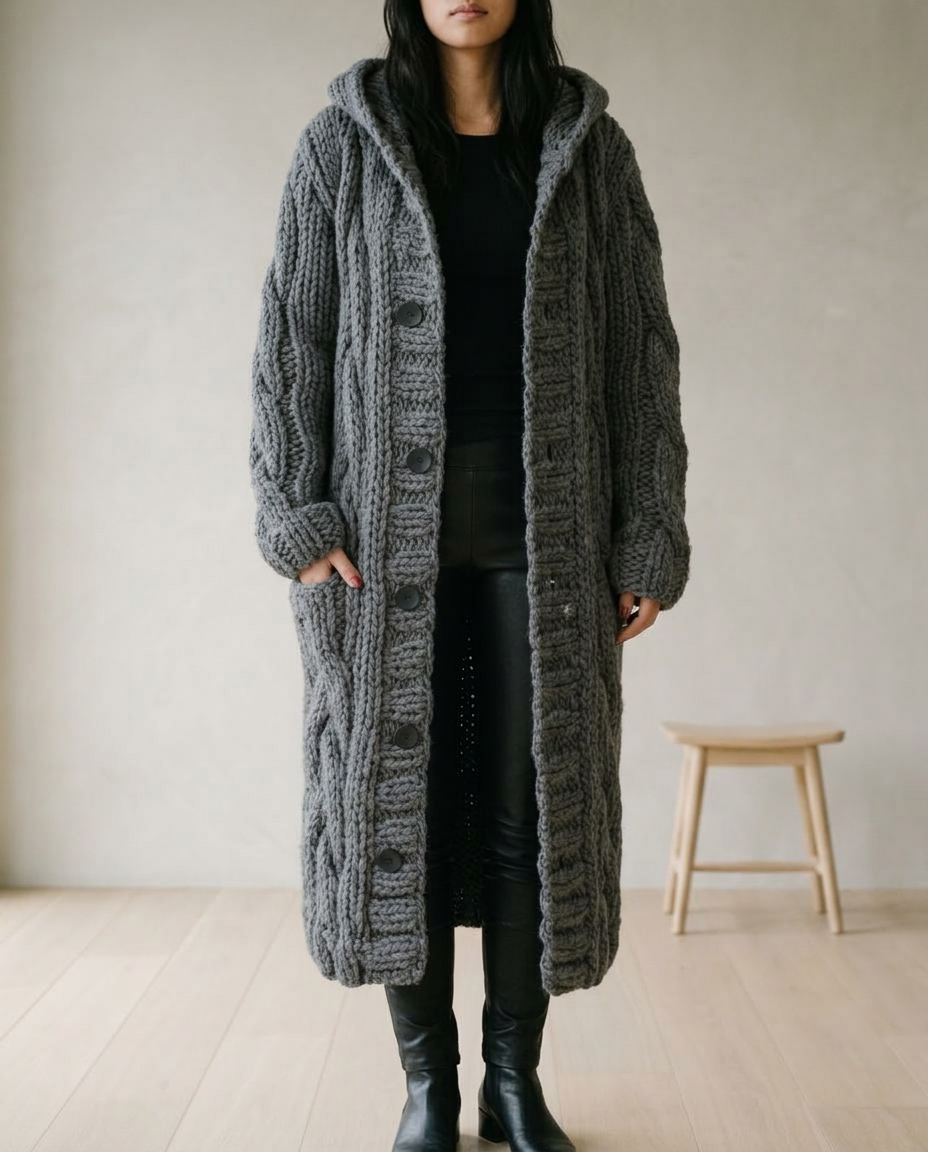 Ilkiel | Chunky Cable Knit Hooded Cardigan
