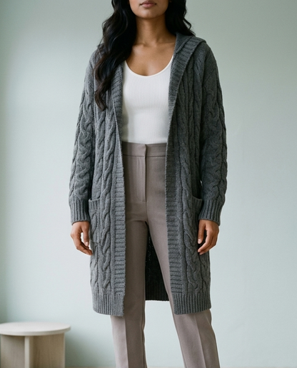 Dagna | Hooded Cable Knit Cardigan