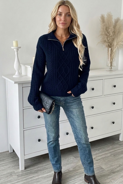Adia | Cable Knit Quarter-Zip Sweater