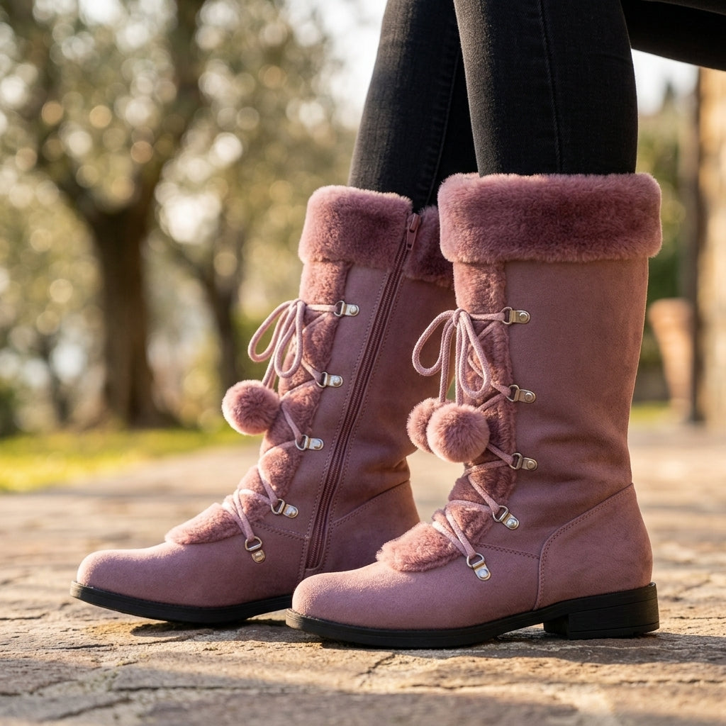 Kajya | Lace-Up Pom-Pom Winter Boots