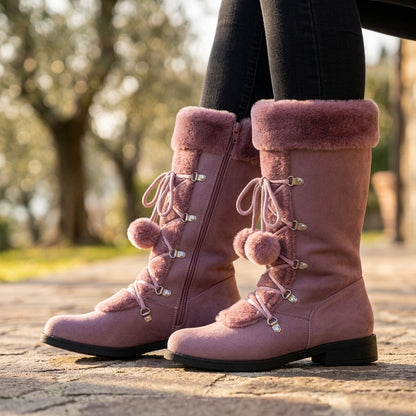 Kajya | Lace-Up Pom-Pom Winter Boots